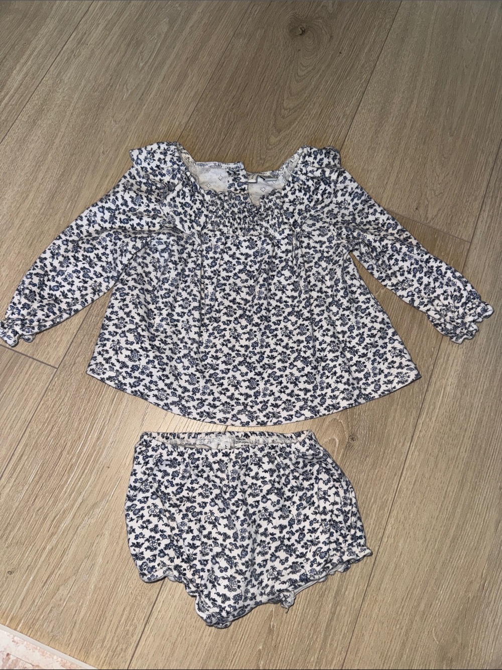 Janie and Jack White and Navy Floral Smocked Set